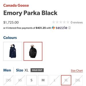 Canada Goose Emory Parka Black – Men’s XL – Excellent Condition